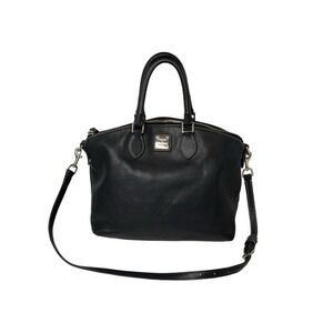 Dooney‎ & Bourke Black Pebbled Leather Domed Crossbody Satchel Double Handle COA